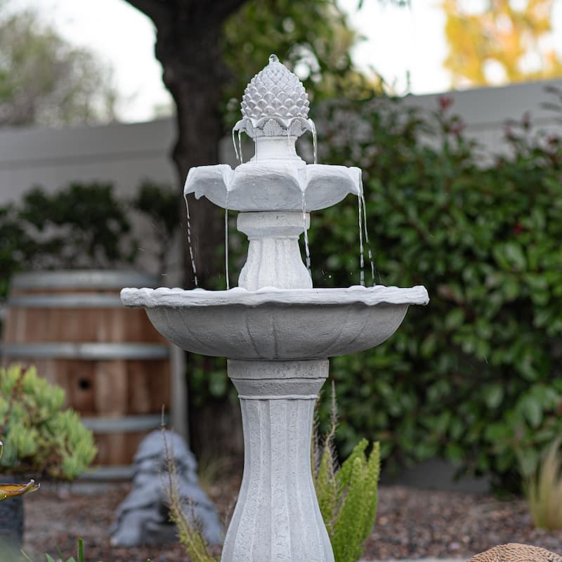 XBrand 44" H Fiberglass/Resin 2-Tier Solar Water Fountain w/ Solar Panel and Auto-Shut Off Pump, Solar Garden Fountain