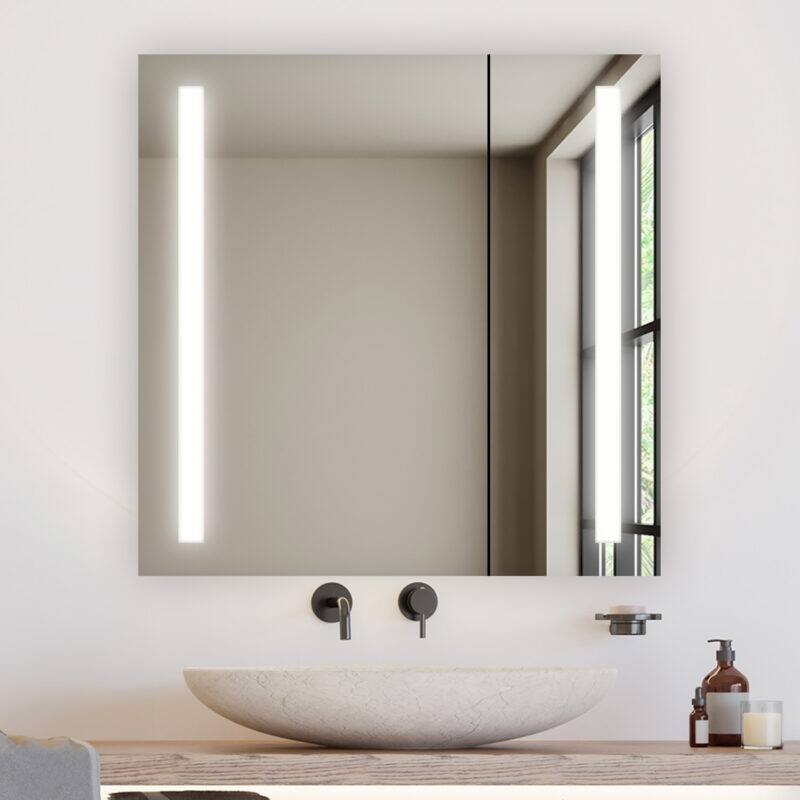 AQUADOM Royal Basic LED Medicine Cabinet, Defogger, 3X Vertically Adjustable Magnifying Mirror