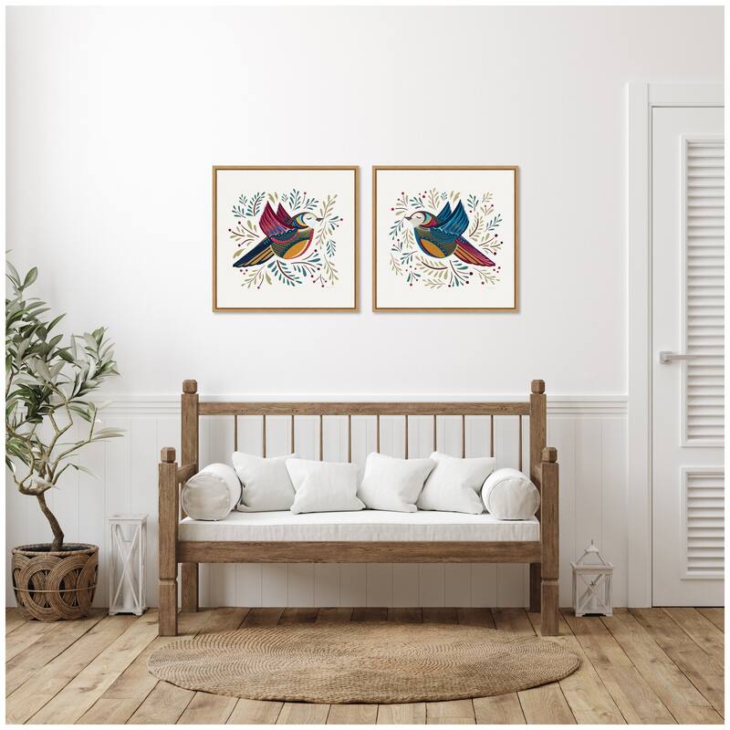 Kate and Laurel Sylvie Peace Birds Red and Blue Framed Canvas Art Set by Carey Copeland