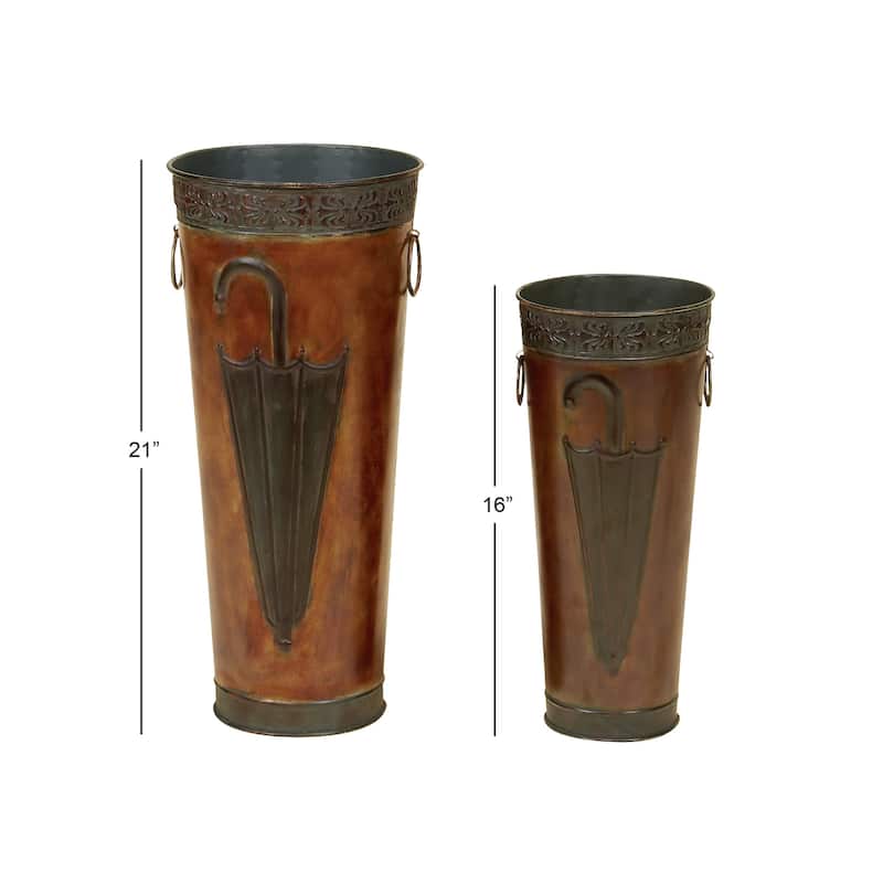 Metal Umbrella Stand with Umbrella Image and Handles - Set of 2 Brown or Black - Roche River Decor