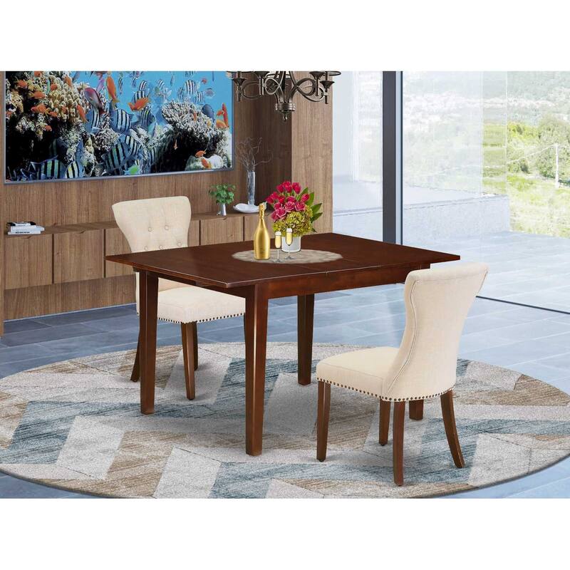 HomeStock 3-Pc Mahogany Finish Rectangular Solid Wood Top With Butterfly Leaf Dining Table Set