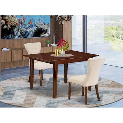 HomeStock 3-Pc Mahogany Finish Rectangular Solid Wood Top With Butterfly Leaf Dining Table Set