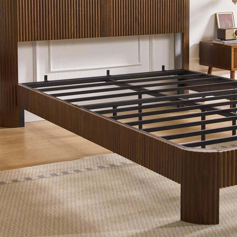 Modern Full Extra Long Size Platform Bed Frame with Storage Headboard