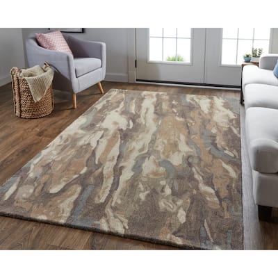 Nakita Contemporary Watercolor Rug, Biscuit Tan/Morel Brown