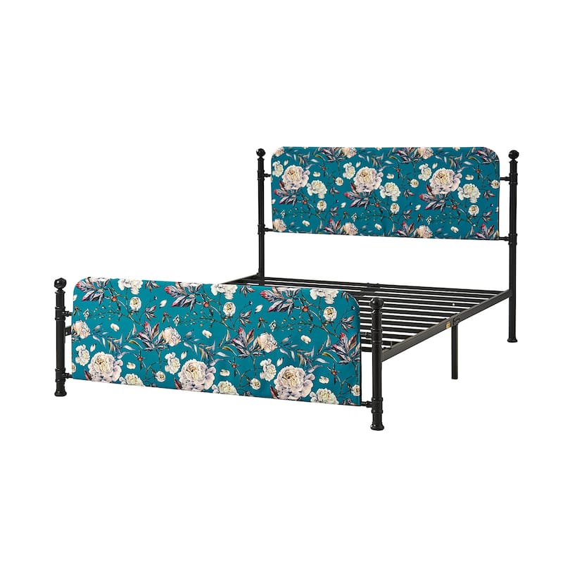 Diana Transitional 62" Floral Upholstered Platform Metal Bed Frame with Washable Slipcover by HULALA HOME