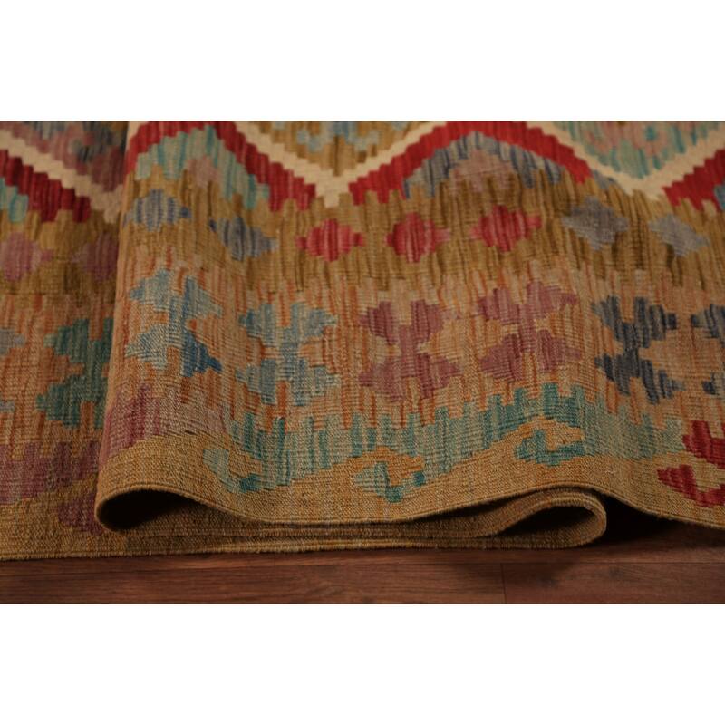 Geometric Reversible Kilim Oriental Large Rug Hand-Woven Wool Carpet - 10'3"x 16'2"