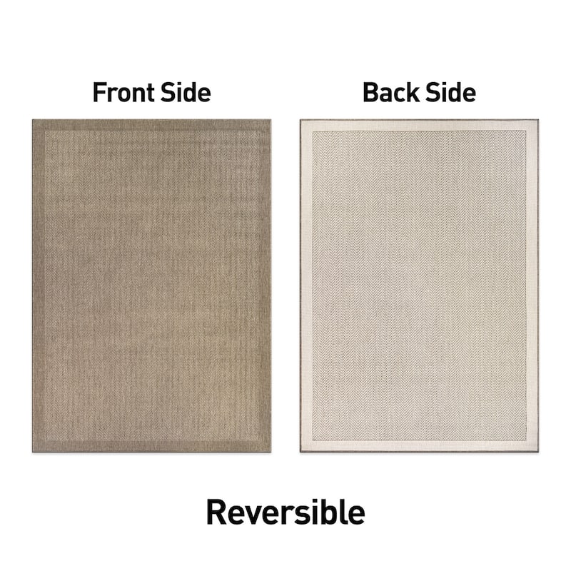 World Rug Gallery Contemporary Bordered Weather Resistant Reversible Indoor/Outdoor Area Rug
