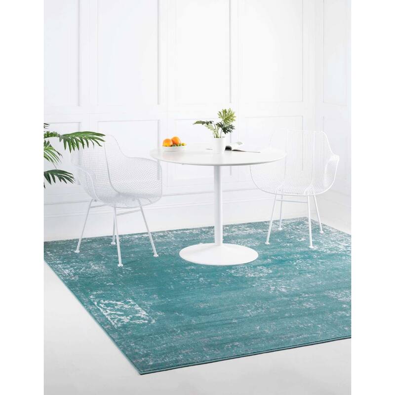 Transitional Fredo Collection Area Rug - 6' Square - Turquoise
