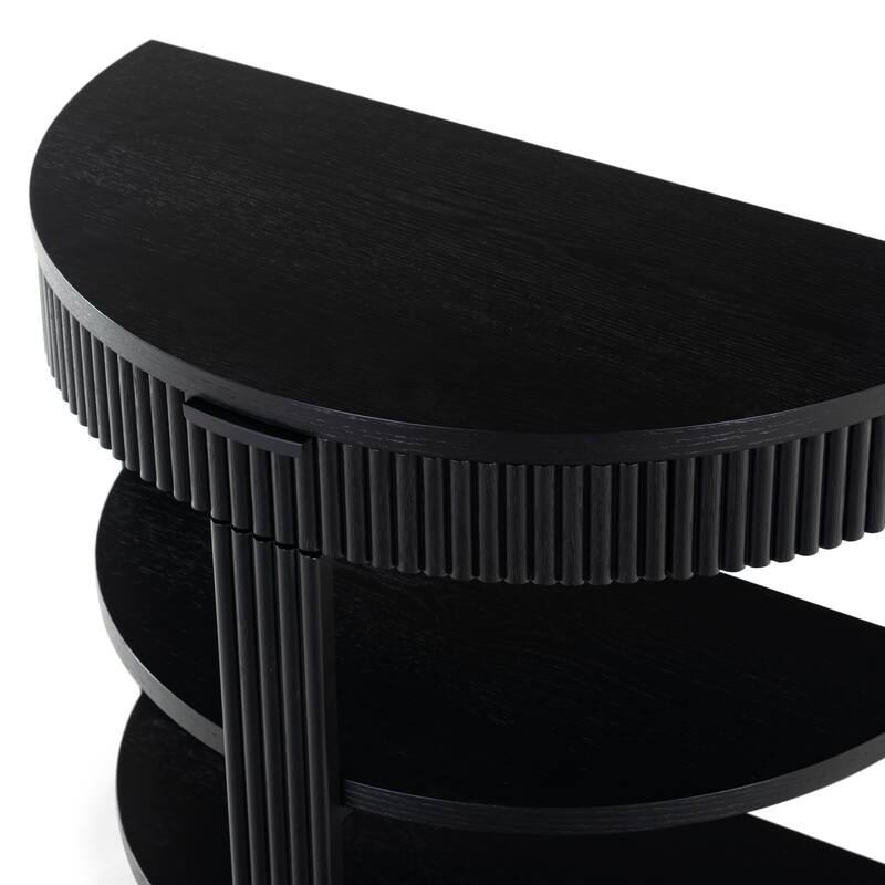 SAFAVIEH Couture Shelbie Reeded 1-Drawer 2-Shelf Half Moon Console Table - 32"W x 16"D x 26"H