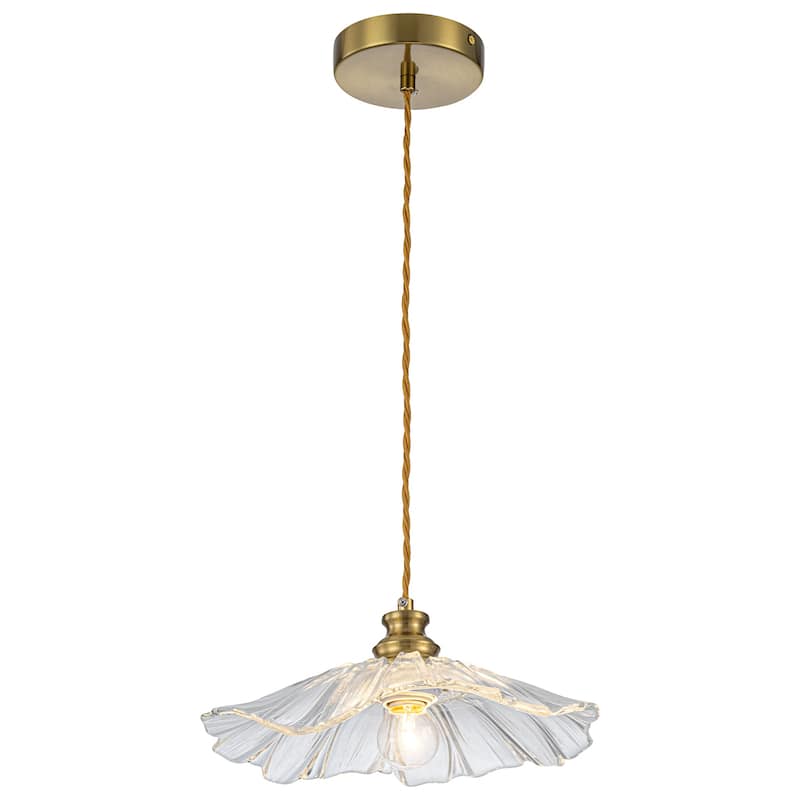 11" Flower-Shaped Red & White Gradient Glass Pendant Light Modern - Dia.11.02-in