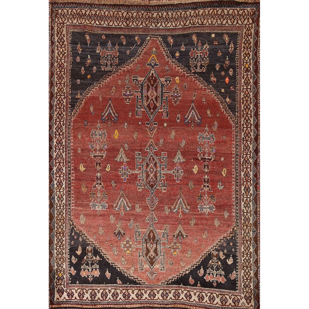 Vegetable Dye Shiraz Persian Area Rug Hand-knotted Antique Wool Carpet - 5'0"x 7'5"