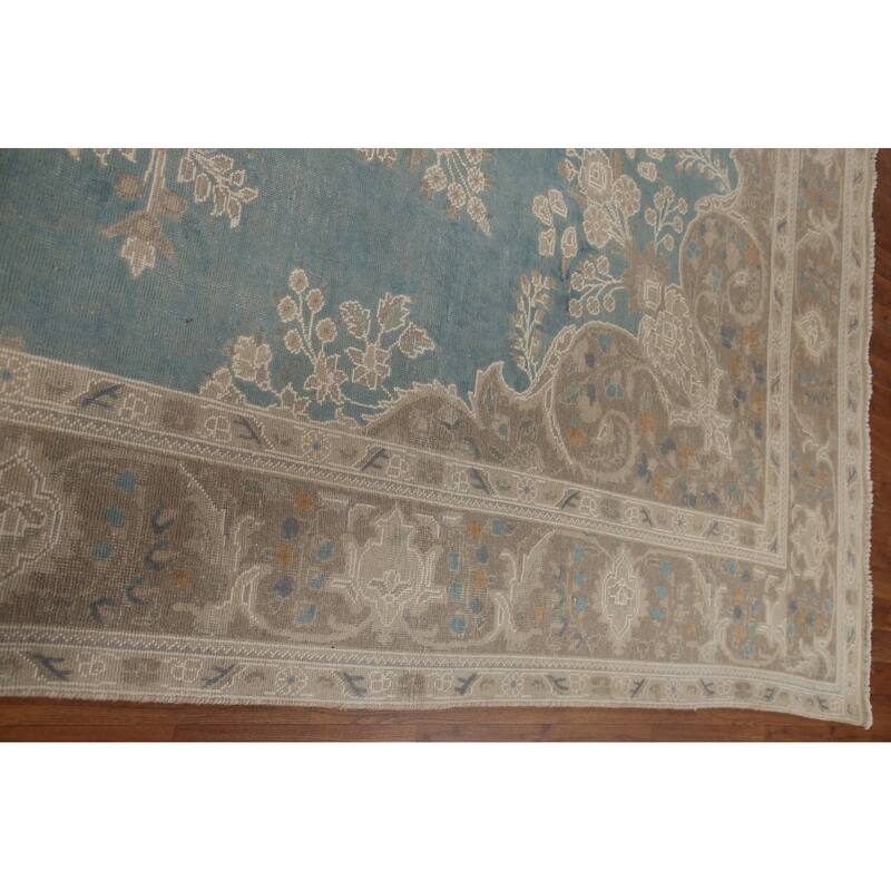 Hand Knotted Oriental 100% Wool Carpet Traditional Floral Navy Blue & Blues Tabriz Area Rug - 13' 0'' X 9' 8''