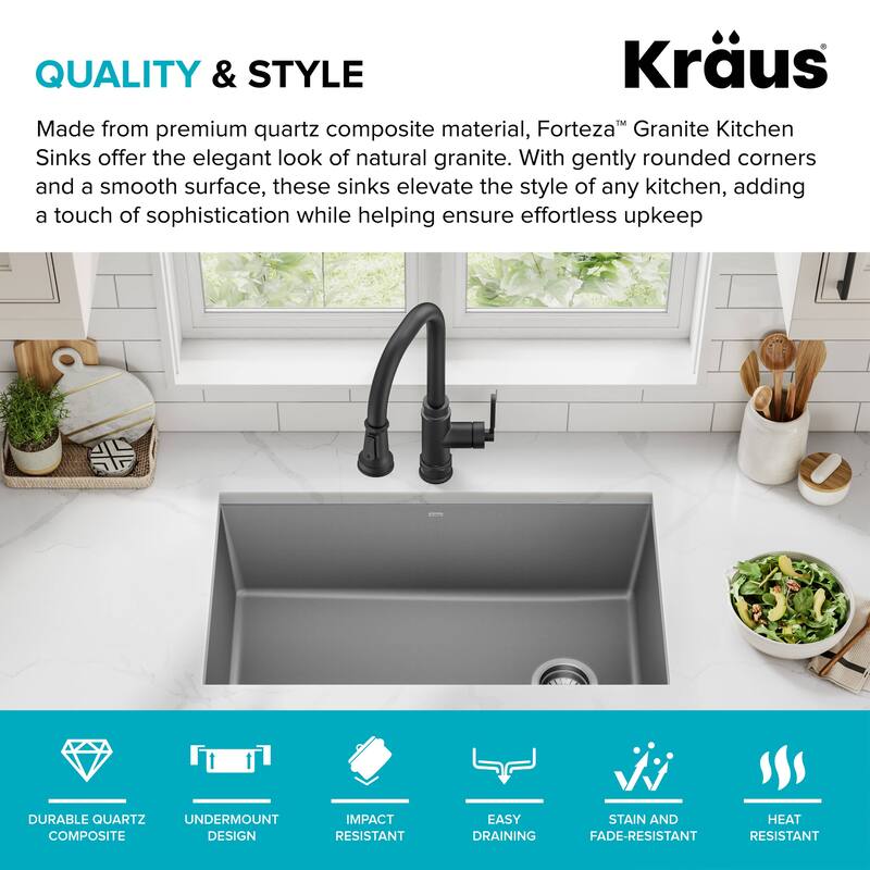KRAUS Forteza Granite 32 inch 1-Bowl Undermount Kitchen Sink