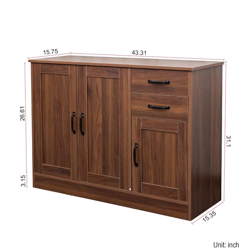 Wood Sideboard Cabinet with 2 Doors, Coffee Bar Cabinet with 2 Drawers, Kitchen Storage Cabinet with Movable Shelves