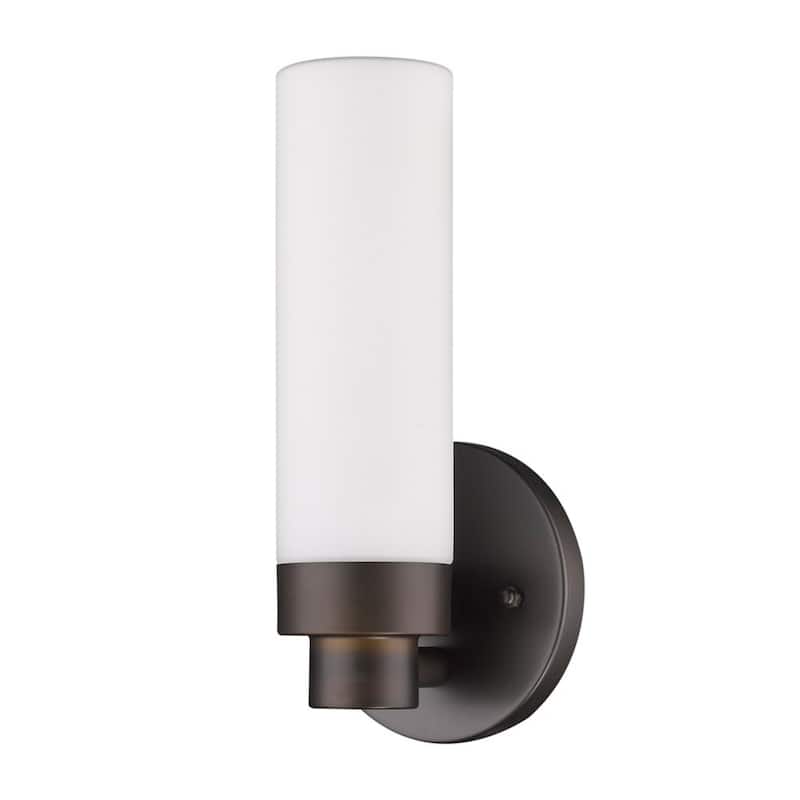 Minimalist Wall Sconce with Narrow Frosted Glass and Metal Base - 3.75” x 4.75” x 10”