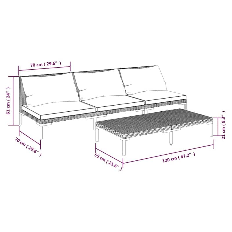 vidaXL Patio Lounge Set Outdoor Sectional Sofa Set Table Poly Rattan Dark Grey - 27.6" x 27.6" x 24"