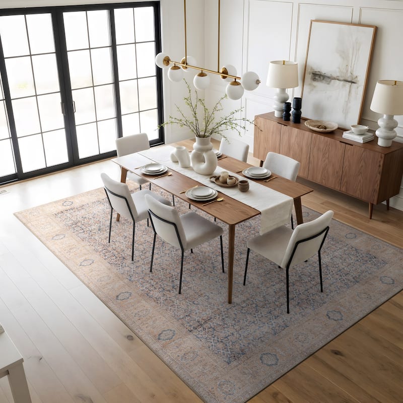 Beige Vintage Washable Rug - Low Pile, Subtle Pattern for Neutral Spaces