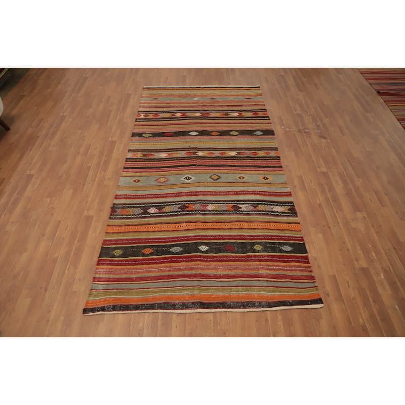Hand Woven Oriental 100% Wool Carpet Southwestern Tribal Multi-Colored Kilim Area Rug - 9' 8'' X 4' 10''