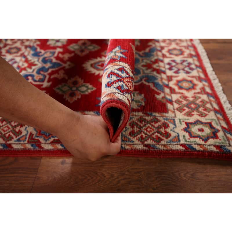 Geometric Red Kazak Accent Rug Handmade Wool Carpet - 2'0" x 2'11"
