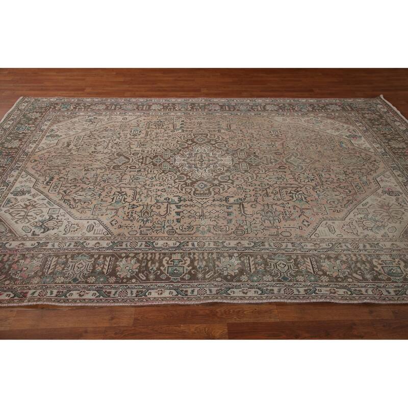 Handmade Distressed Tabriz Persian Rug Antique Living Room Wool Carpet - 6'5" x 9'7"