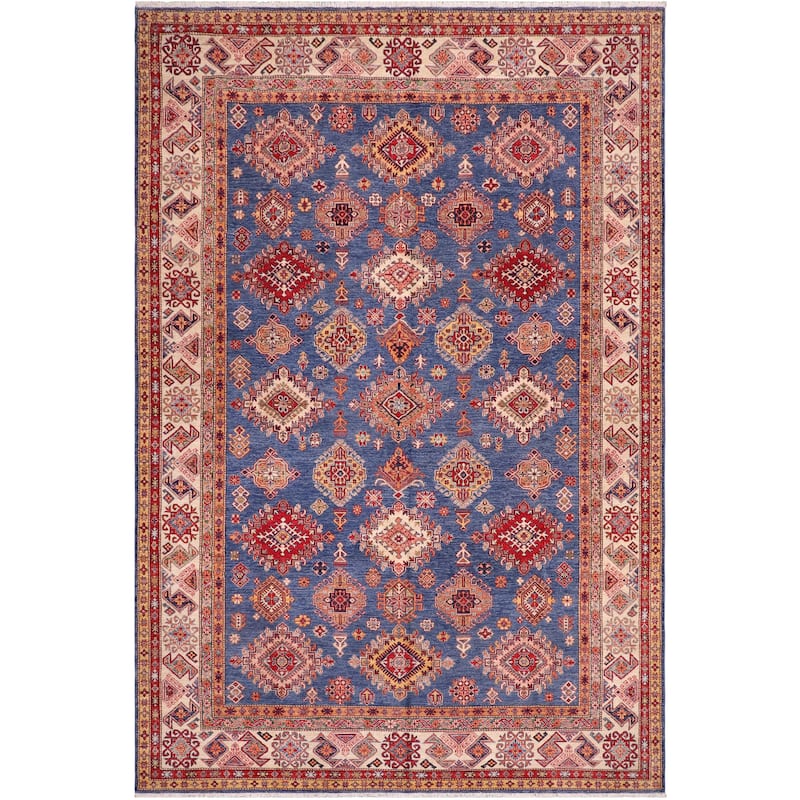 Caucasian Super Kazak Revel Blue/Natural Hand Knotted Wool Rug - 8'8'' x 12'2''