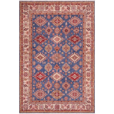 Caucasian Super Kazak Revel Blue/Natural Hand Knotted Wool Rug - 8'8'' x 12'2''