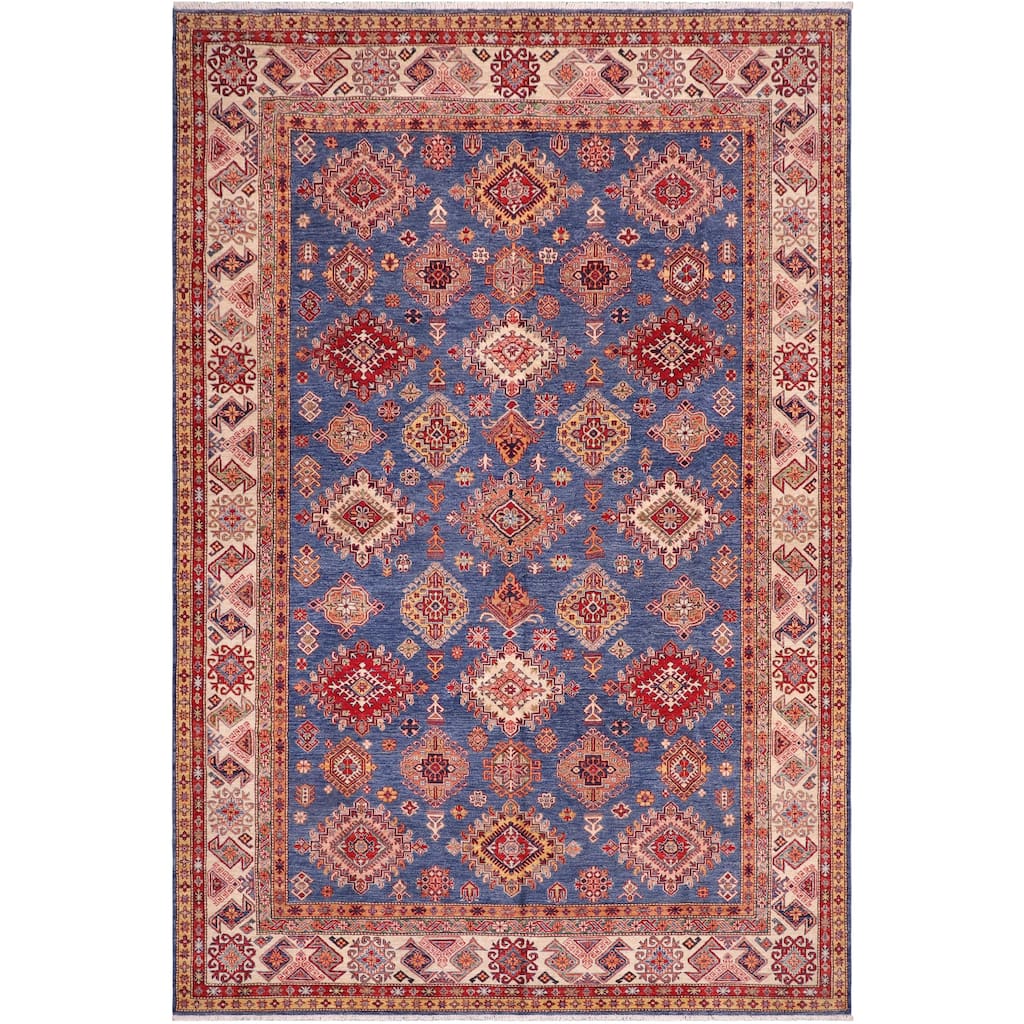 Caucasian Super Kazak Revel Blue/Natural Hand Knotted Wool Rug - 8'8'' x 12'2''