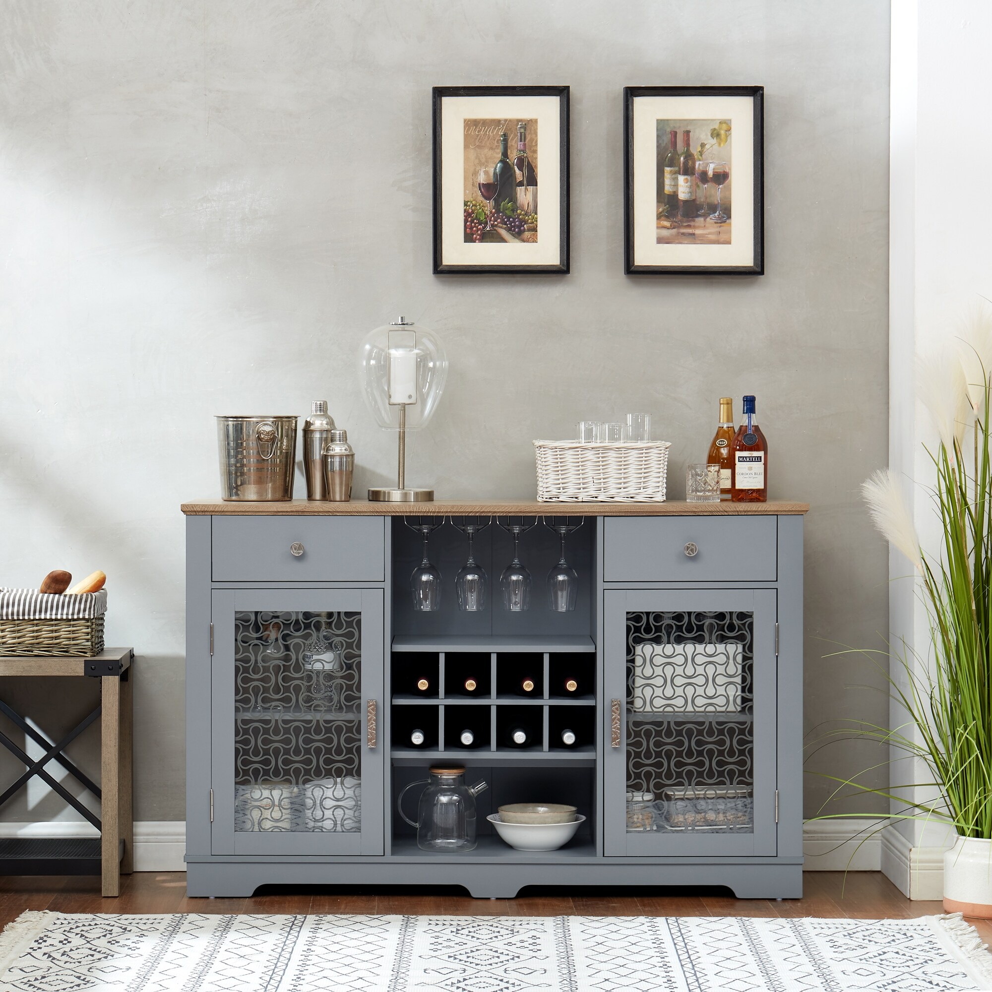 Buffet with wine glass rack deals