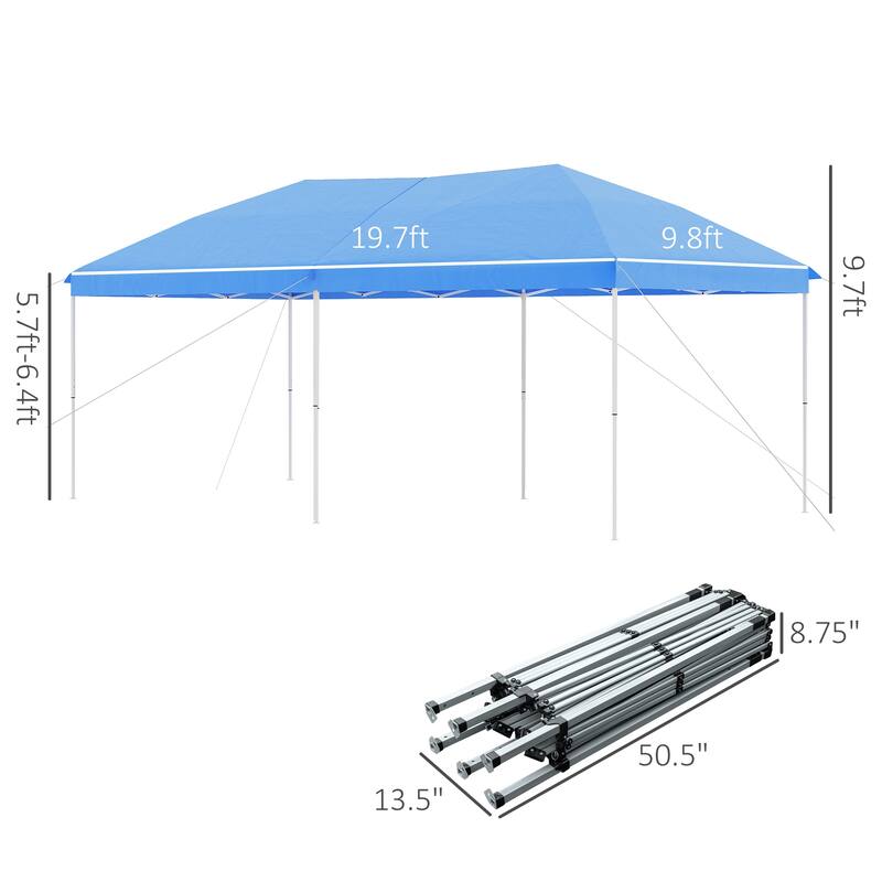 Outsunny 10' x 20' Heavy Duty Pop Up Canopy with Durable Steel Frame, 3-Level Adjustable Height and Storage Bag, Party Tent