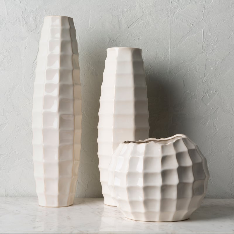 Nasos Modern Ceramic Outdoor Safe Vase Set (3 Pieces) - White
