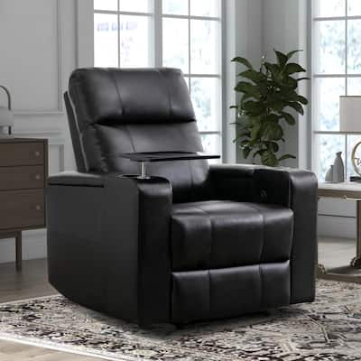 Electric Recliner for Living Room Home Seating Leather Reclining Chair with Cup Holders USB Ports and Hidden Storage