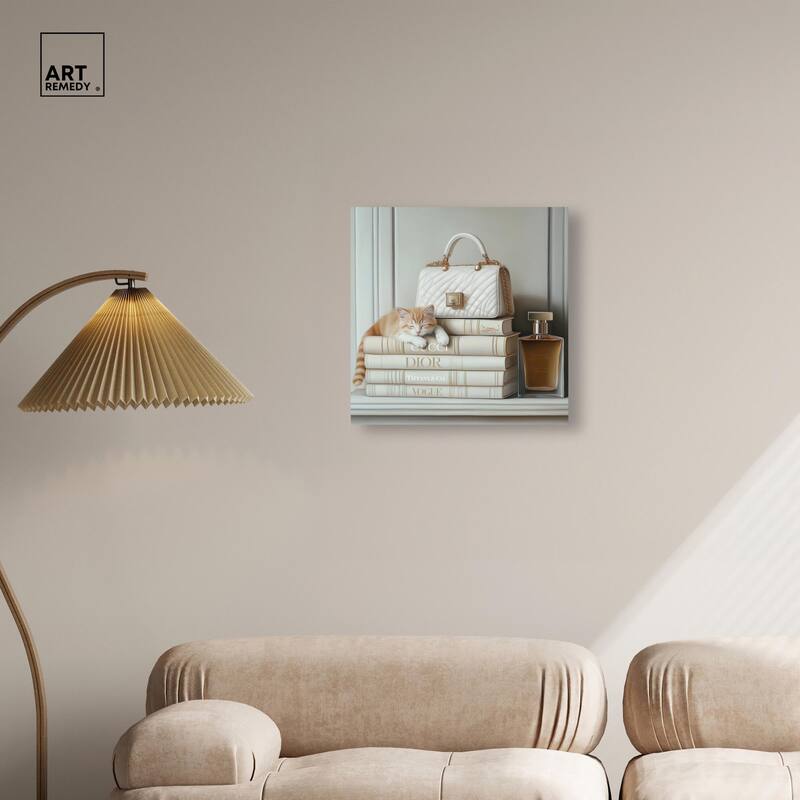 Ivory Books and Kitten Canvas by Art Remedy, Gallery Wrapped