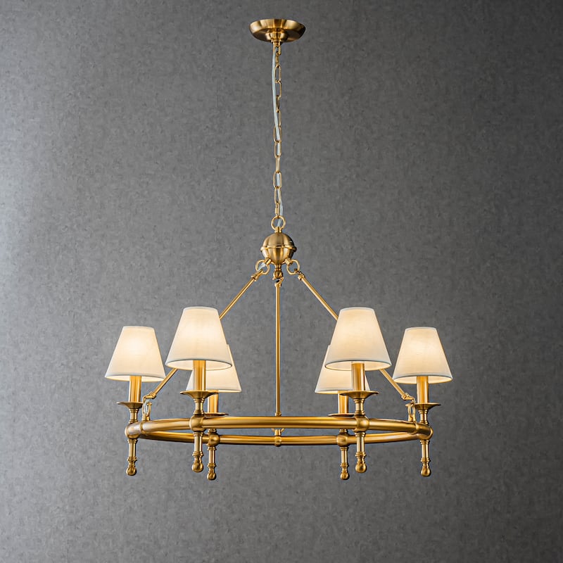 CraftHome 6-Light Vintage Elegent Chandelier Classic Pendant Fixture with White Shades for Elegant Interior Lighting - W33.5'' - Copper
