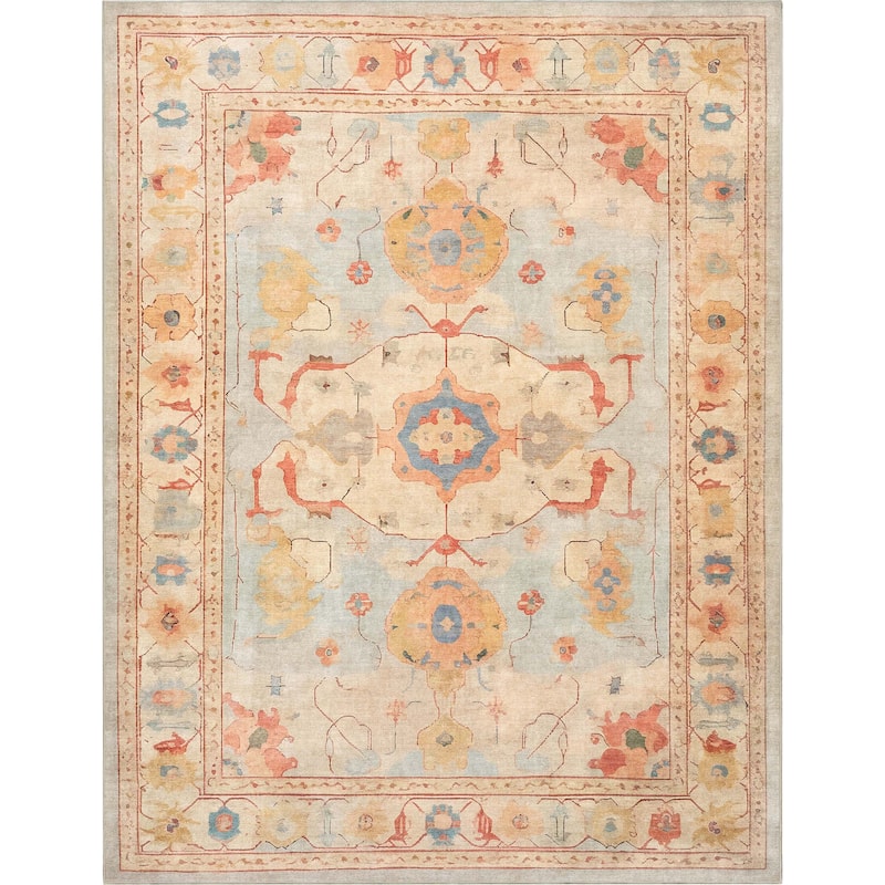Well Woven Ushak Fethiye Vintage Medallion Pastel Flat-Weave Area Rug