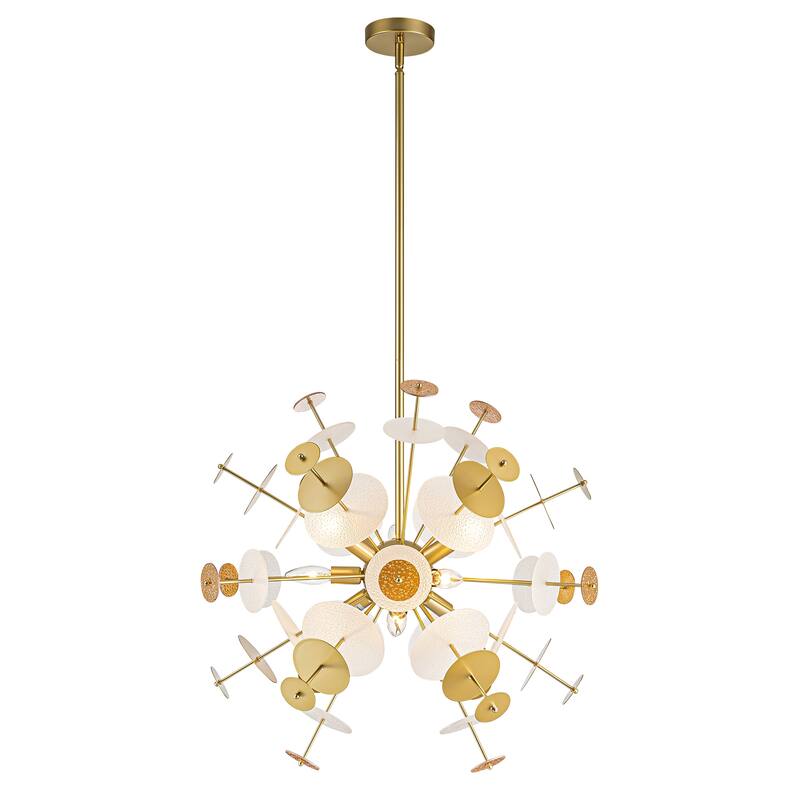 9-Light Modern Gold Linear Sputnik Starburst Textured Glass Chandelier - 27.5 in. W