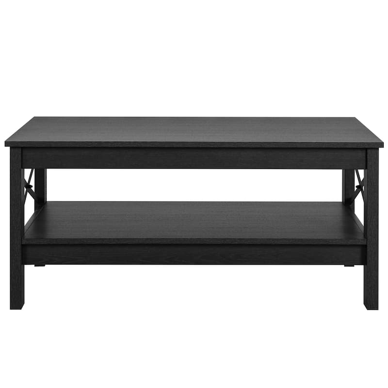 Farmhouse Wood Accent Coffee Table with Large Storage Shelf
