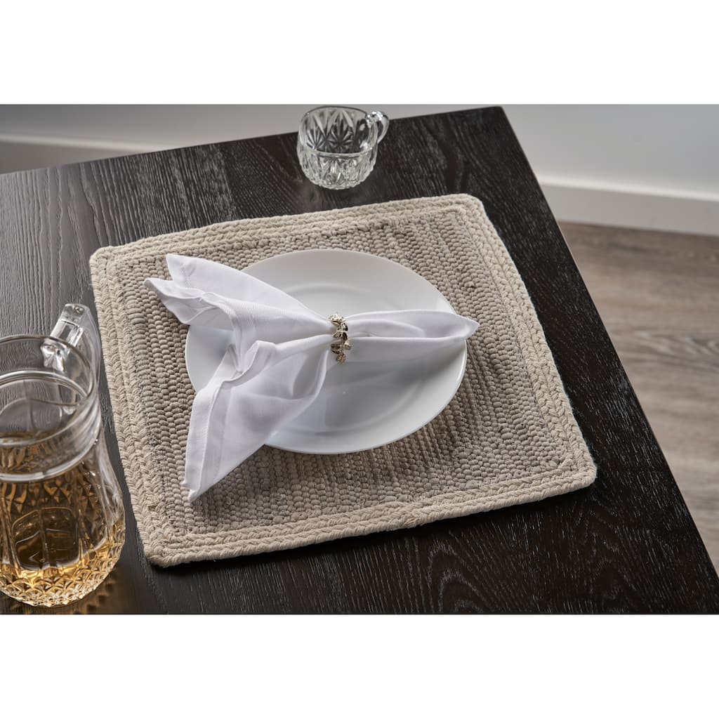 Sevita Neutral Borderd Square Place Mat - 1'3" x 1'3"