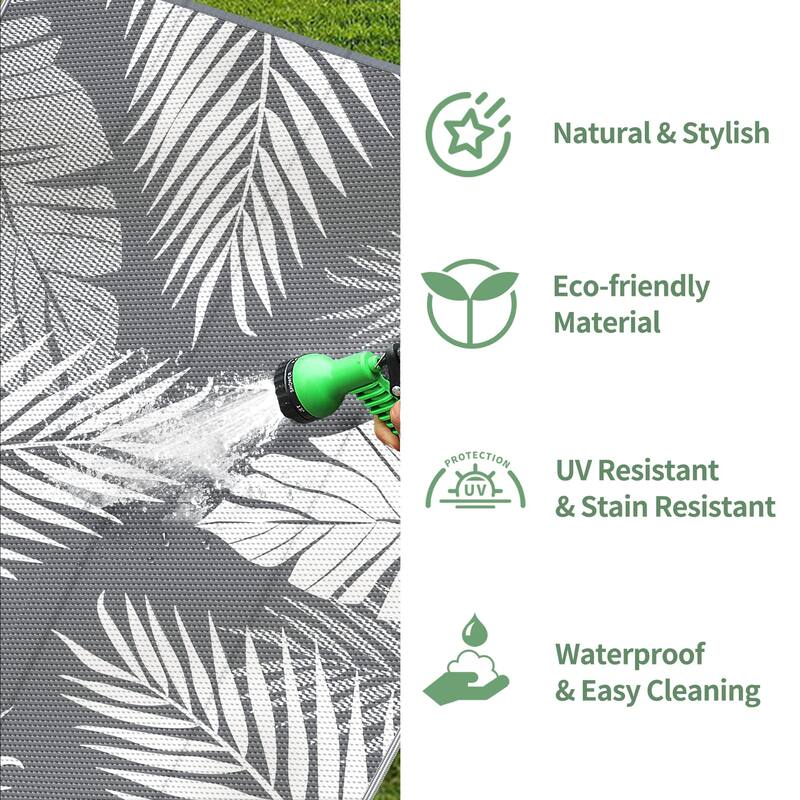 Mcow Palm Leaf Collection Reversible Woven Waterproof Outdoor Area Rug