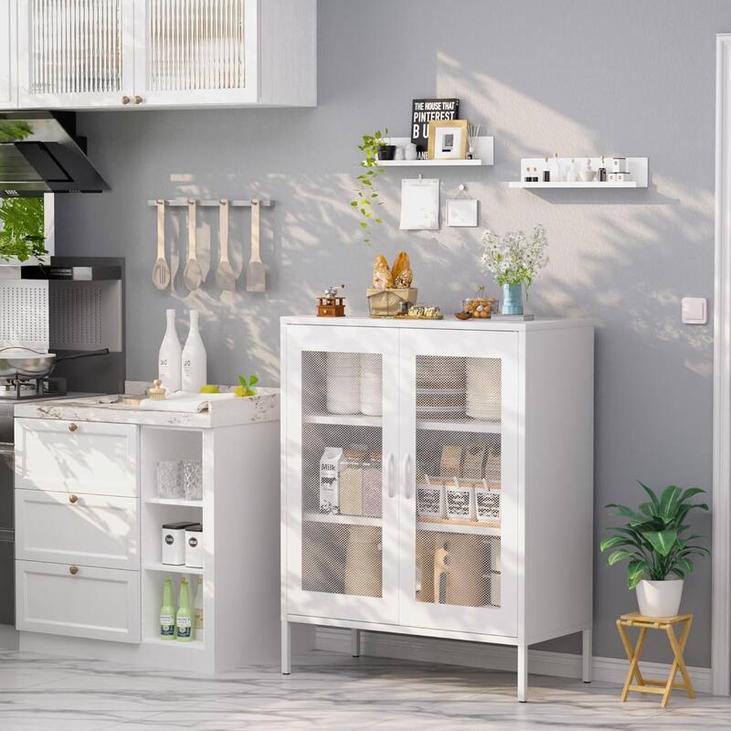 Metal Storage Cabinet with Mesh Doors,Steel Display Cabinet with Adjustable Shelves, for Home Office