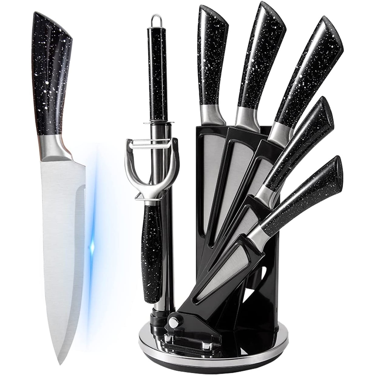 Kitchen Knife Set, 8-Pieces Non-stick Stainless Steel Chef Knives Set with Acrylic Stand (Black)