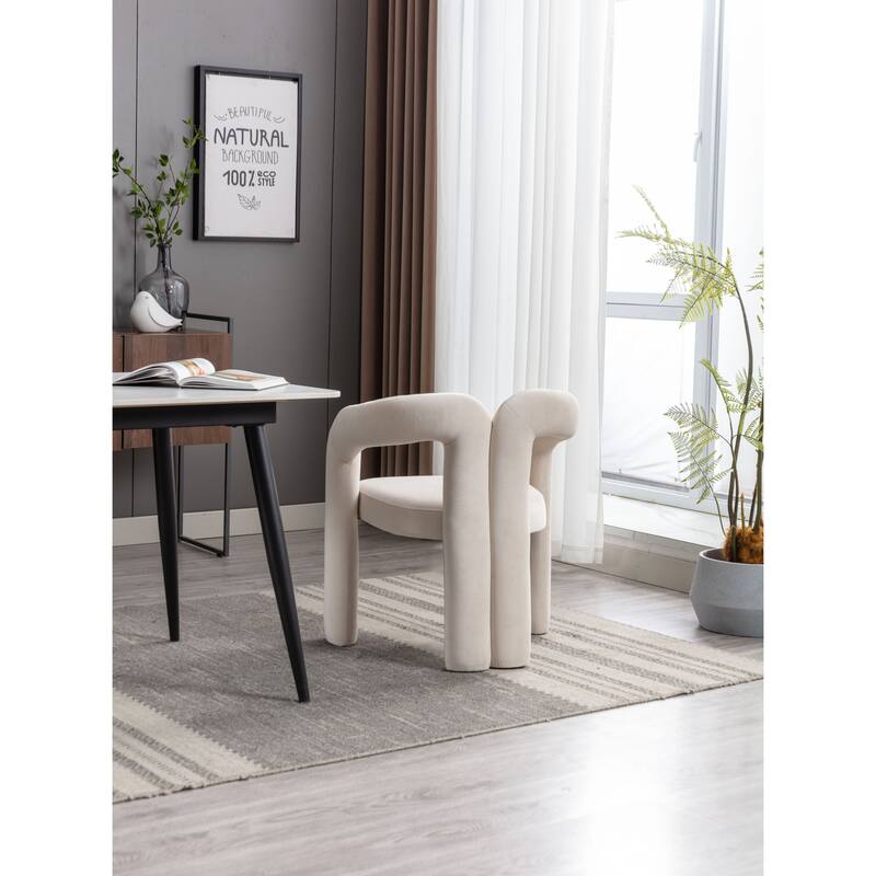 Set of 2 Beige Velvet Fabric Upholstered Armchair Dining Chair Barrel Side Chairs Accent Chair for Living Room Bedroom Kitchen
