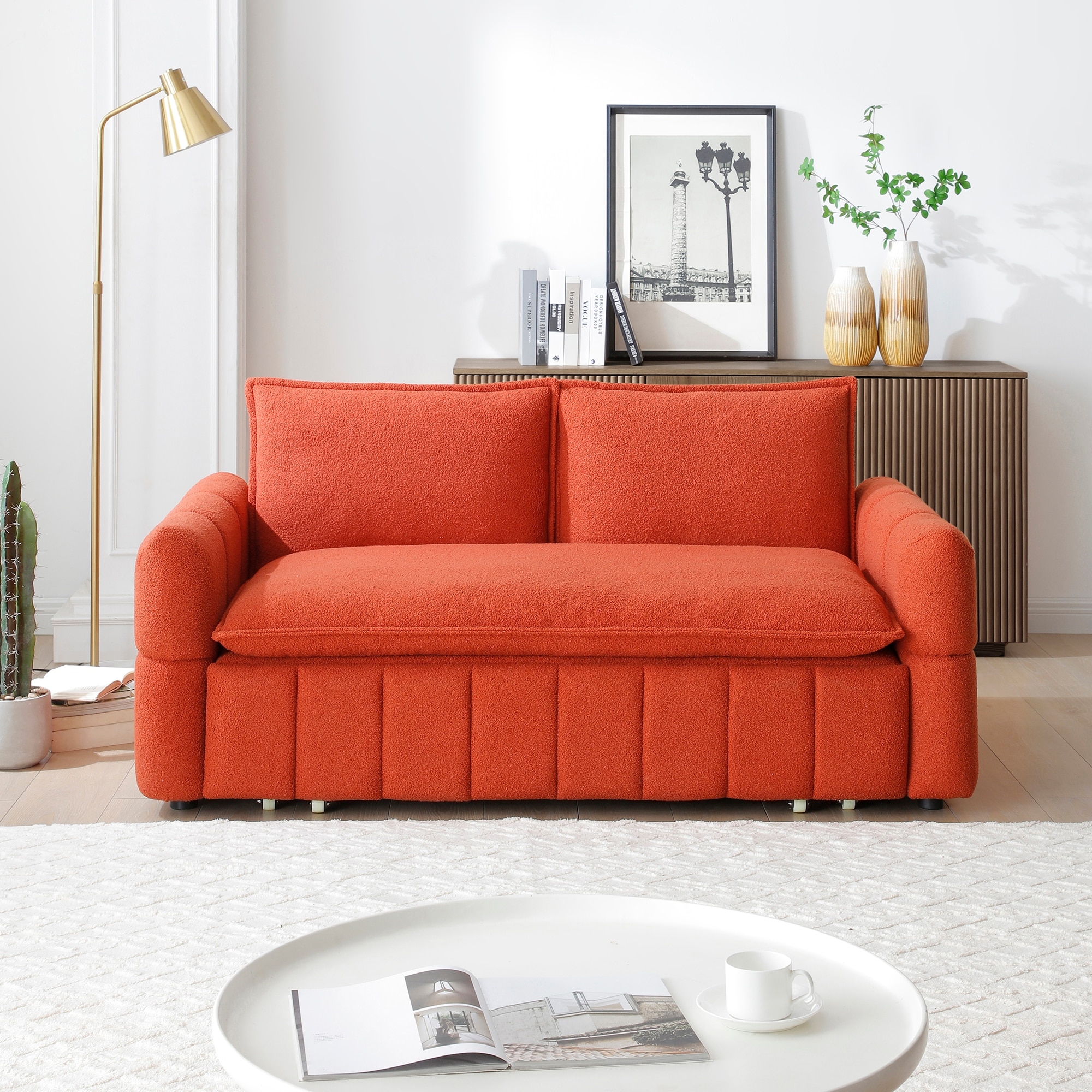Convertible Loveseat Sleeper Sofa Couch with Metal Frame, 2-Seater Sofa Couch Pull-Out Sofa Bed with Armrests