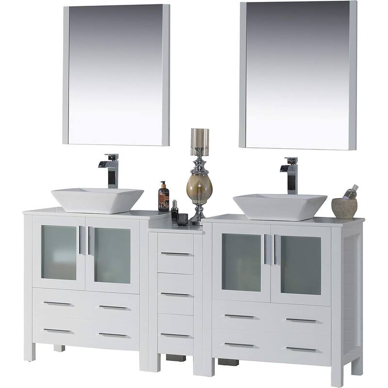 Blossom Sydney 72 Inch Double Sink Vanity with Side Cabinet & Mirrors - Glossy White
