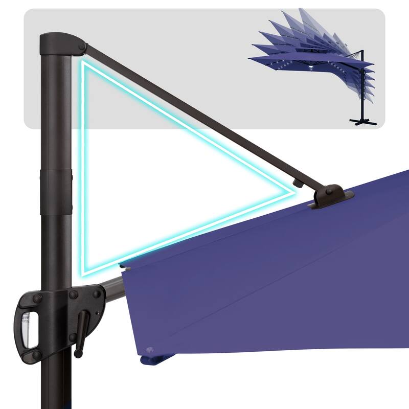 VredHom 11X11 FT Outdoor Square Cantilever Patio Umbrella Aluminum Solar LED Light with HDPE Base
