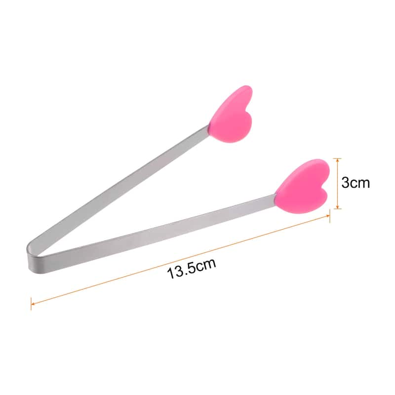 Mini Food Tongs 13.5cm Heart Shape Stainless Steel with Silicon Tips - 5.3" - RoseRed