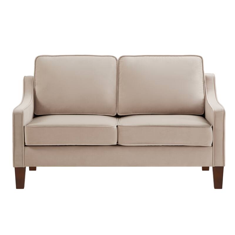 Taupe Modern 74" Velvet Loveseat Upholstered Sofa with Scooped Armrest and Removable Cushions for Living Room