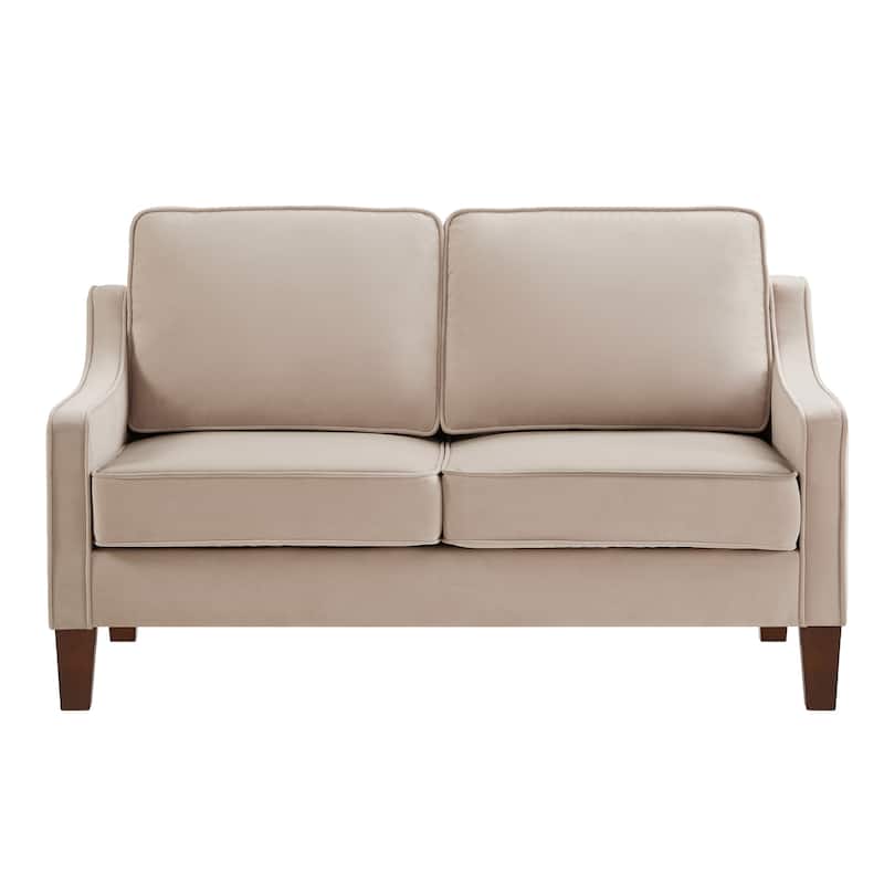 Taupe Velvet Loveseat Sofa with Scooped Armrest