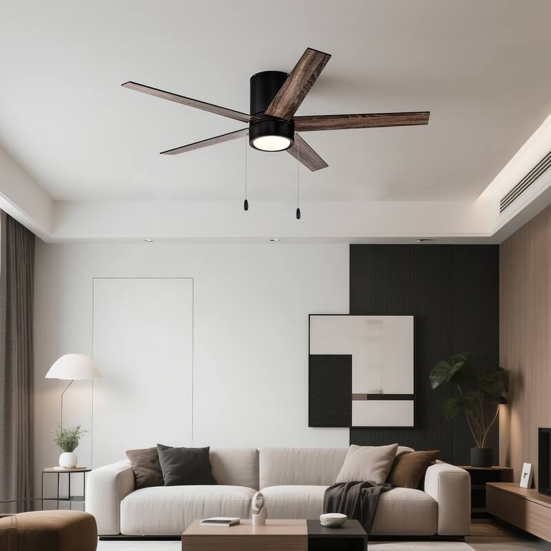 52 in. Indoor Flush Mount Ceiling Fan with 5 Blades & 18W 3CCT LED - 3 Finish Options, Pull Chain Control