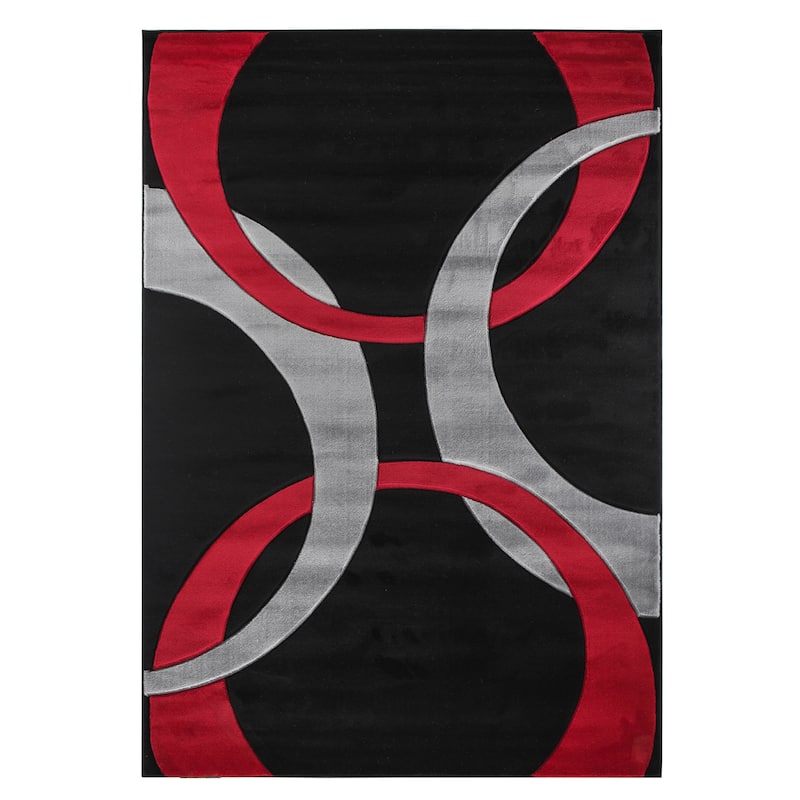 Miglena Contemporary Geometric Area Rug - 3'9'' X 5'9'' - Black/Red