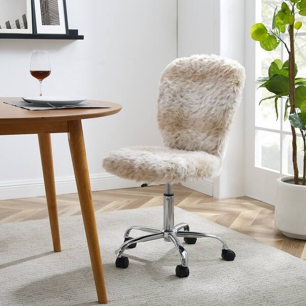 Clara Off White Faux Fur Armless Office Chair On Sale Overstock 19887769 Off White
